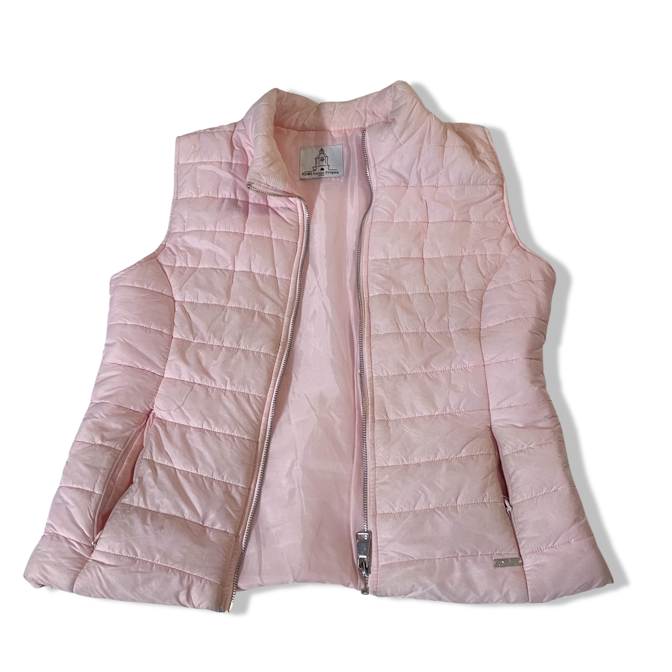 Vintage women's Kiwi Saint tropez pink puffer padded sleeveless jacket in M