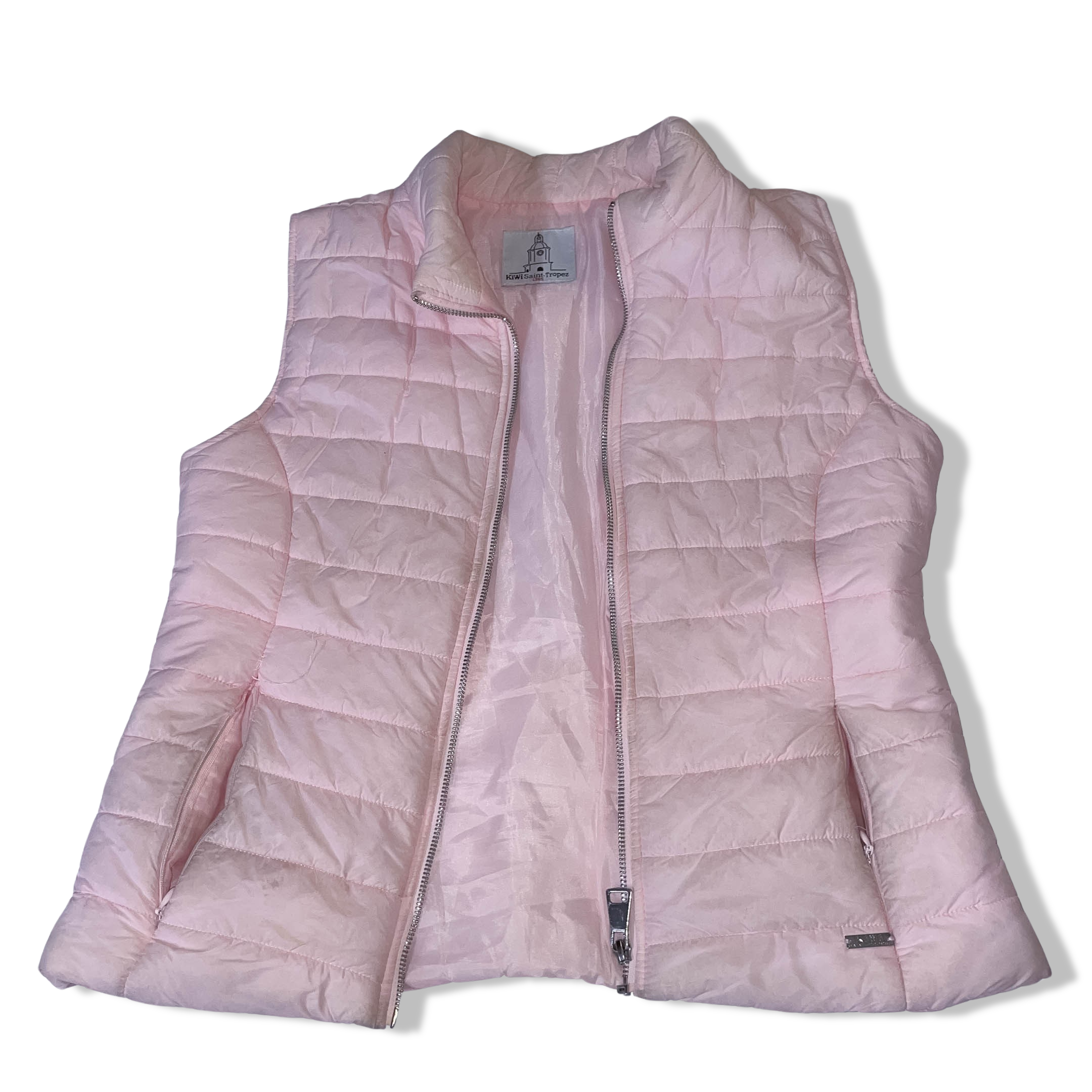 Vintage women's Kiwi Saint tropez pink puffer padded sleeveless jacket in M