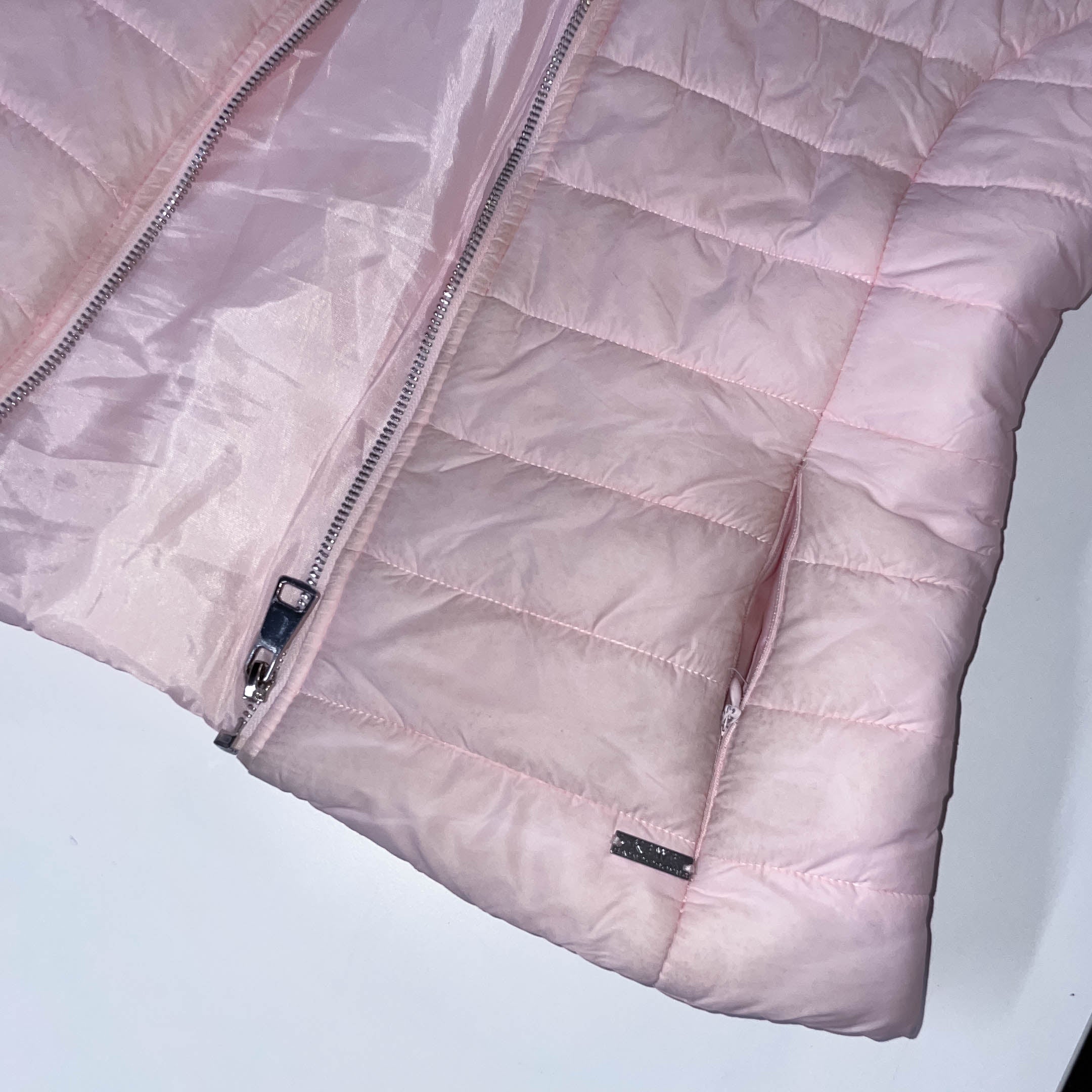 Vintage women's Kiwi Saint tropez pink puffer padded sleeveless jacket in M