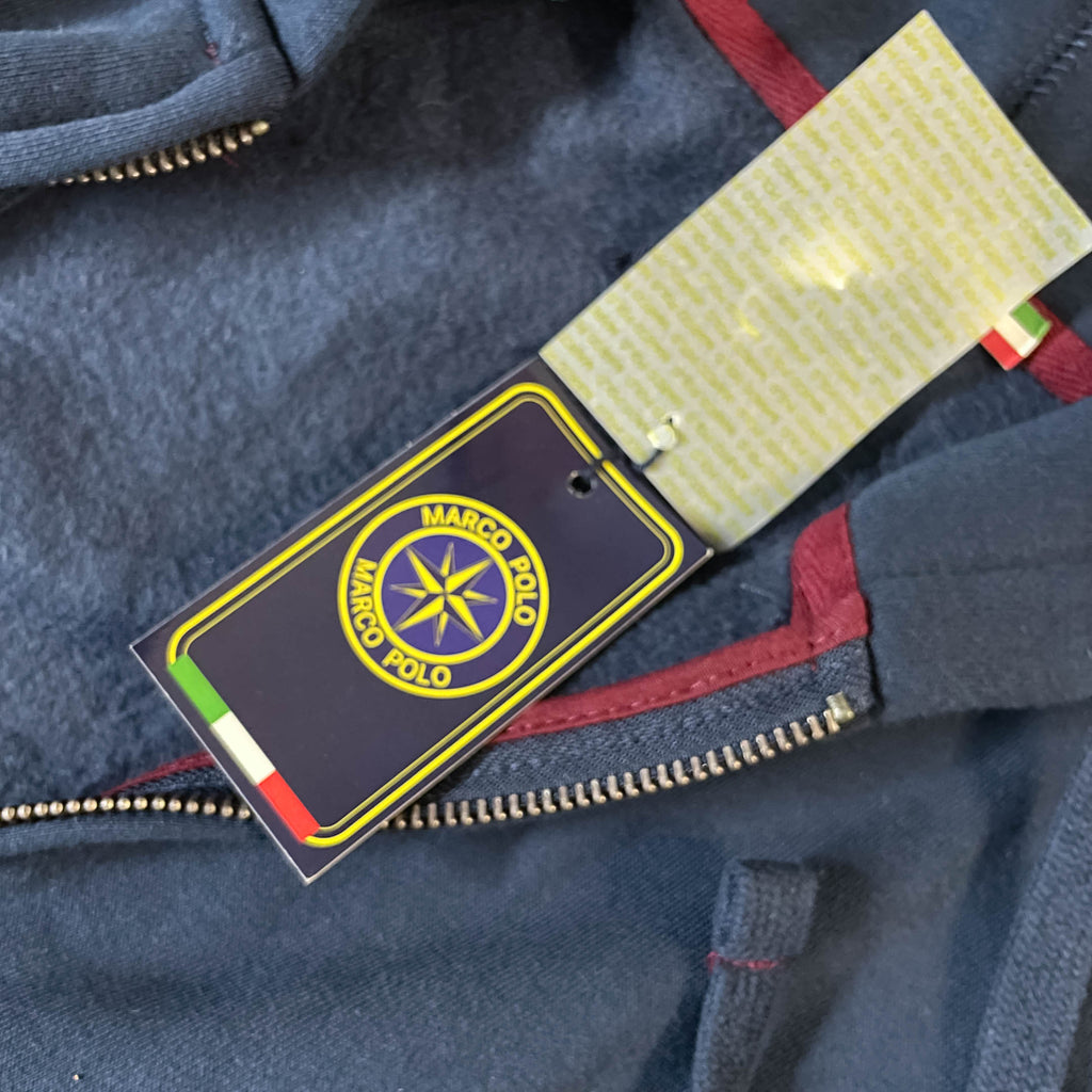 Vintage Marco Polo Italia Navy mens full zip hoodie in XL with new Tag 