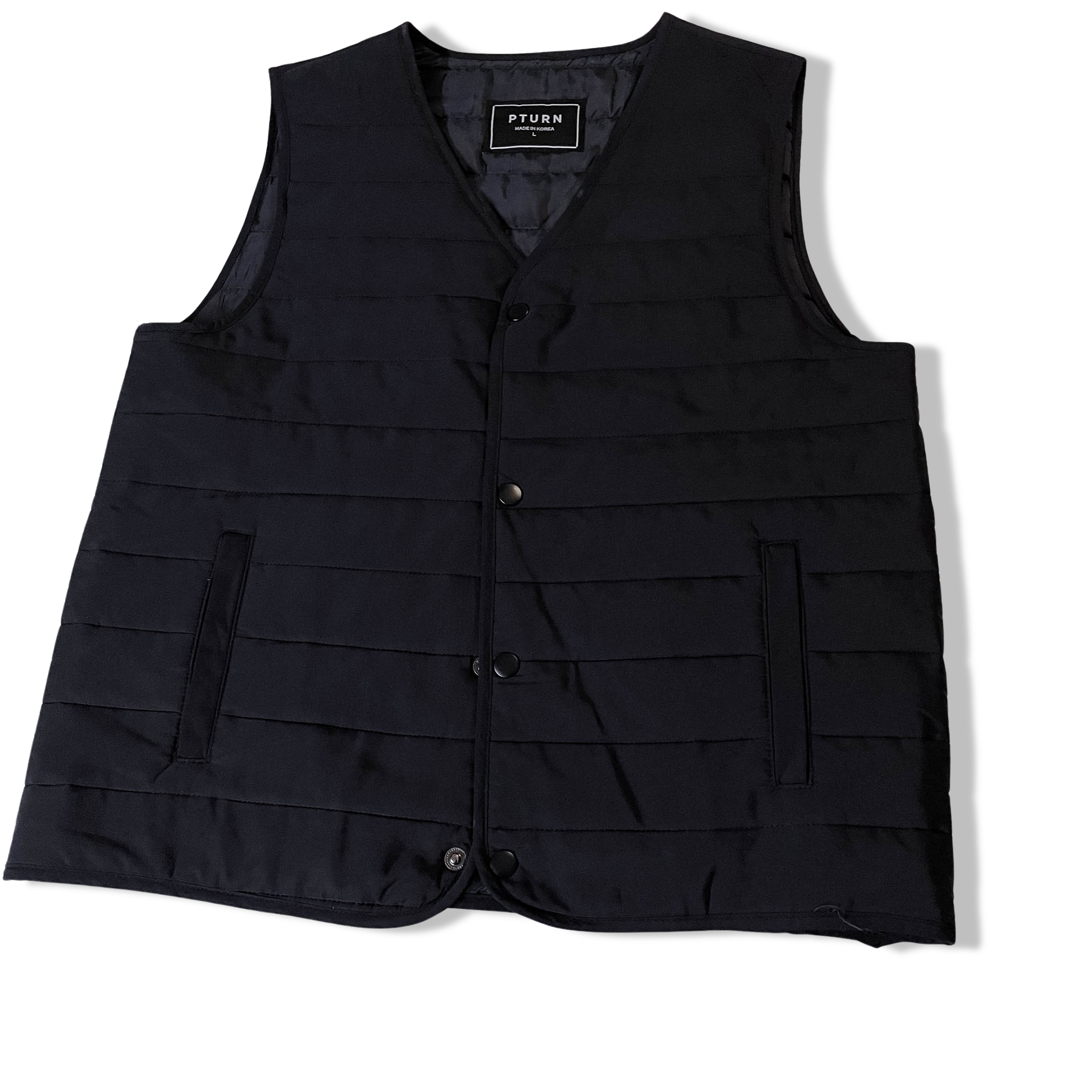 Vintage Pturn mens padded quilted black sleeveless jacket size L