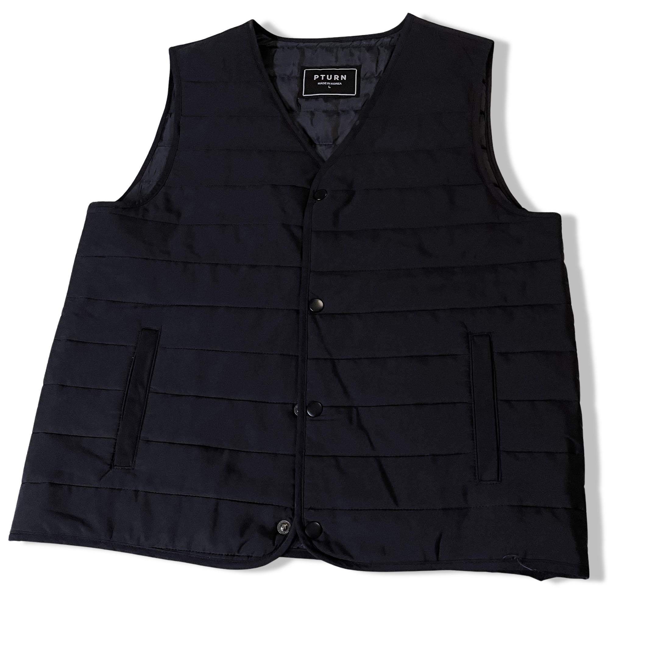 Vintage Pturn mens padded quilted black sleeveless jacket size L