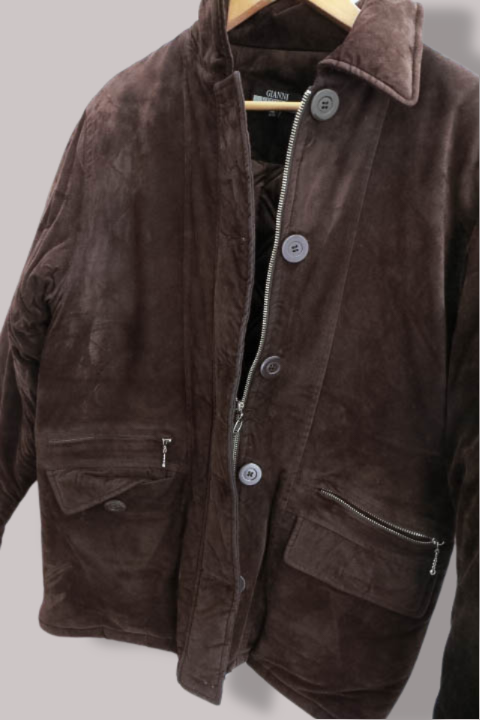 Mens Gianni Vitorio Brown Suede Zip up Military medium jacket