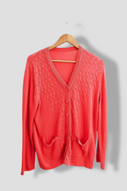 Vintage womens winter cable knit v-neck red sweater M
