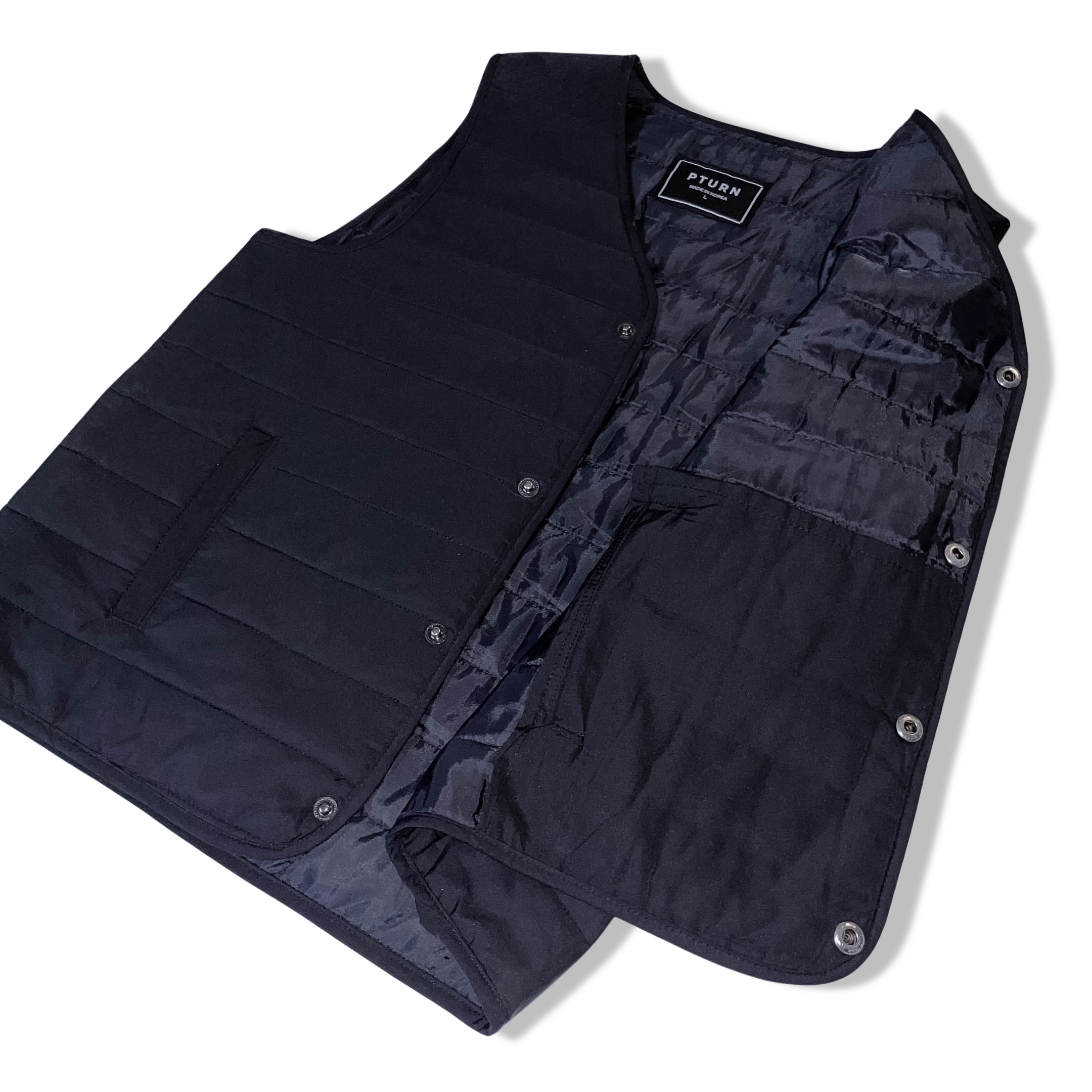 Vintage Pturn mens padded quilted black sleeveless jacket size L