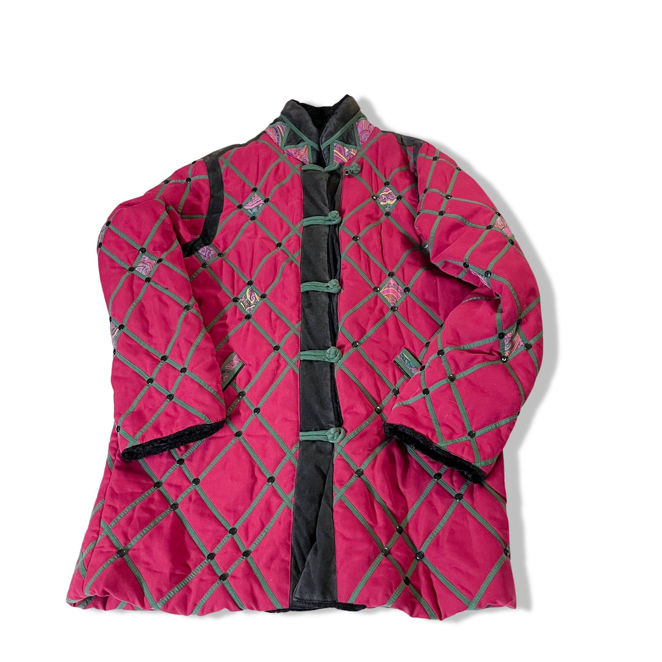 Vintage Rujian womens red padded pattern button up collared  jacket in XL |3651