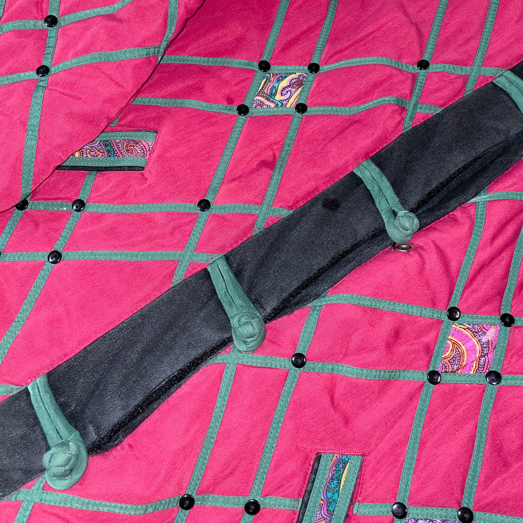 Vintage Rujian womens red padded pattern button up collared  jacket in XL |3651