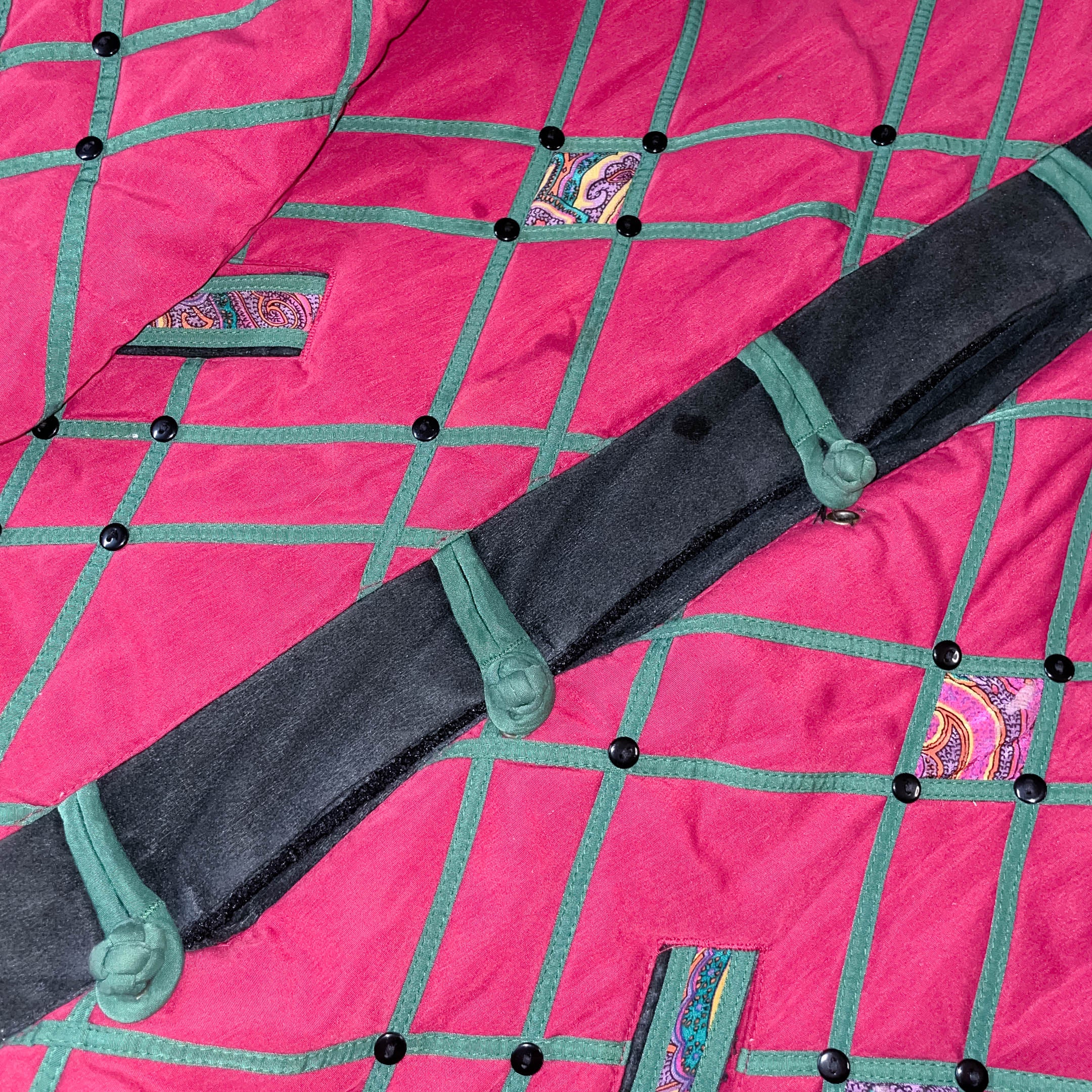 Vintage Rujian womens red padded pattern button up collared  jacket in XL |3651