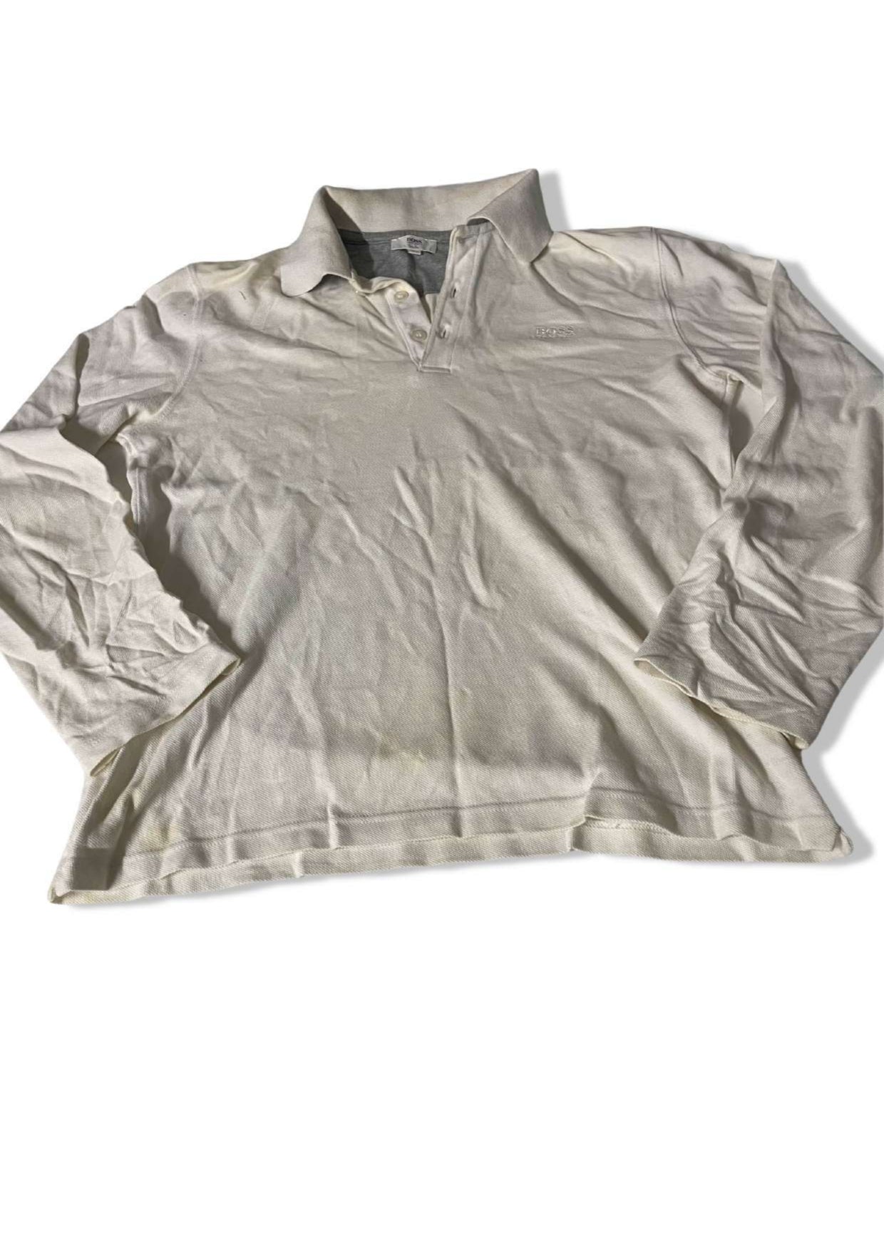 Vintage Hugo Boss white womens medium long sleeve polo shirt