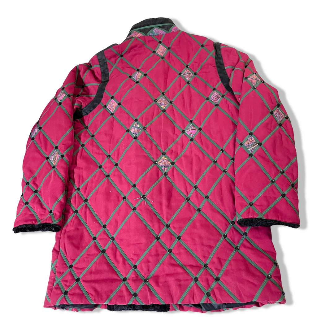 Vintage Rujian womens red padded pattern button up collared  jacket in XL |3651