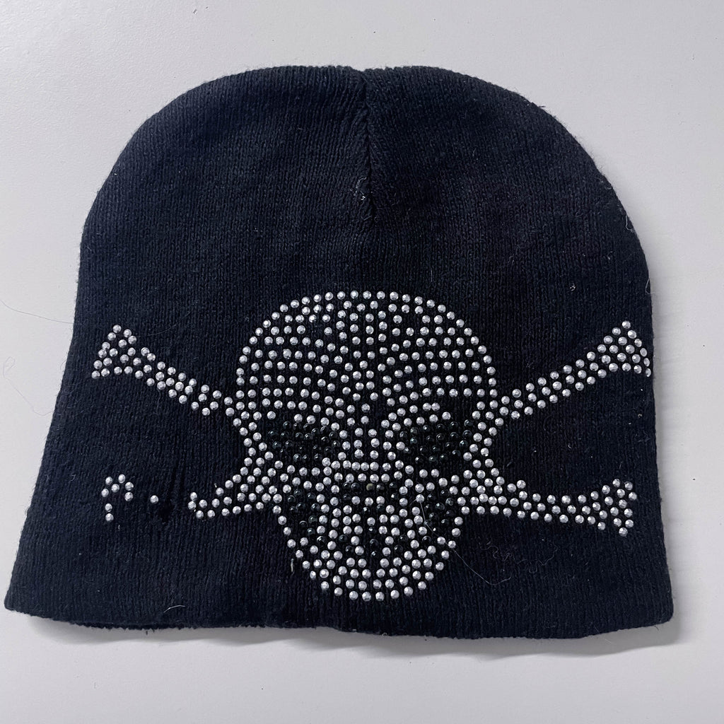 Vintage Black studded skull embroidery beanie winter hat
