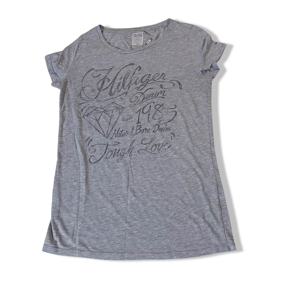 Vintage Tommy Hilfiger denim graphics grey women's tees in M | Grey | SKU 3653