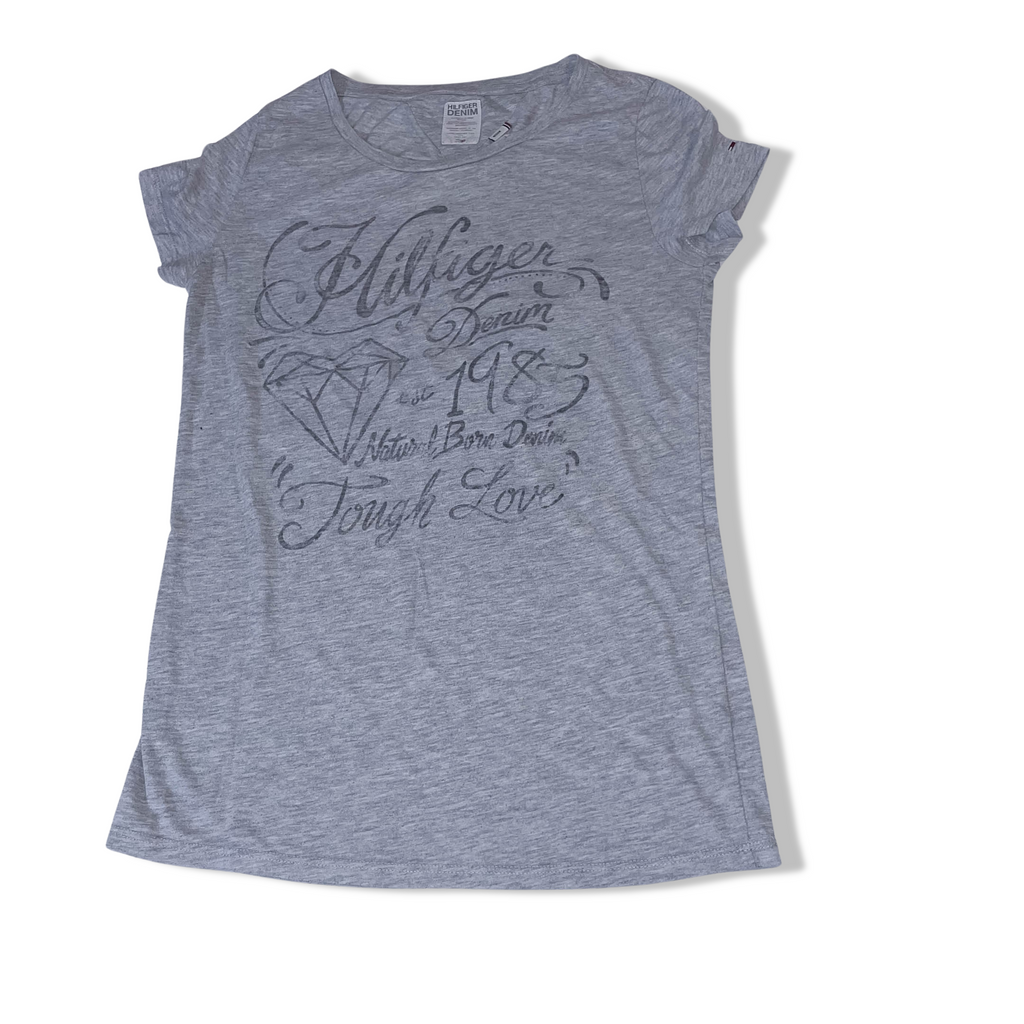 Vintage Tommy Hilfiger denim graphics grey women's tees in M | Grey | SKU 3653