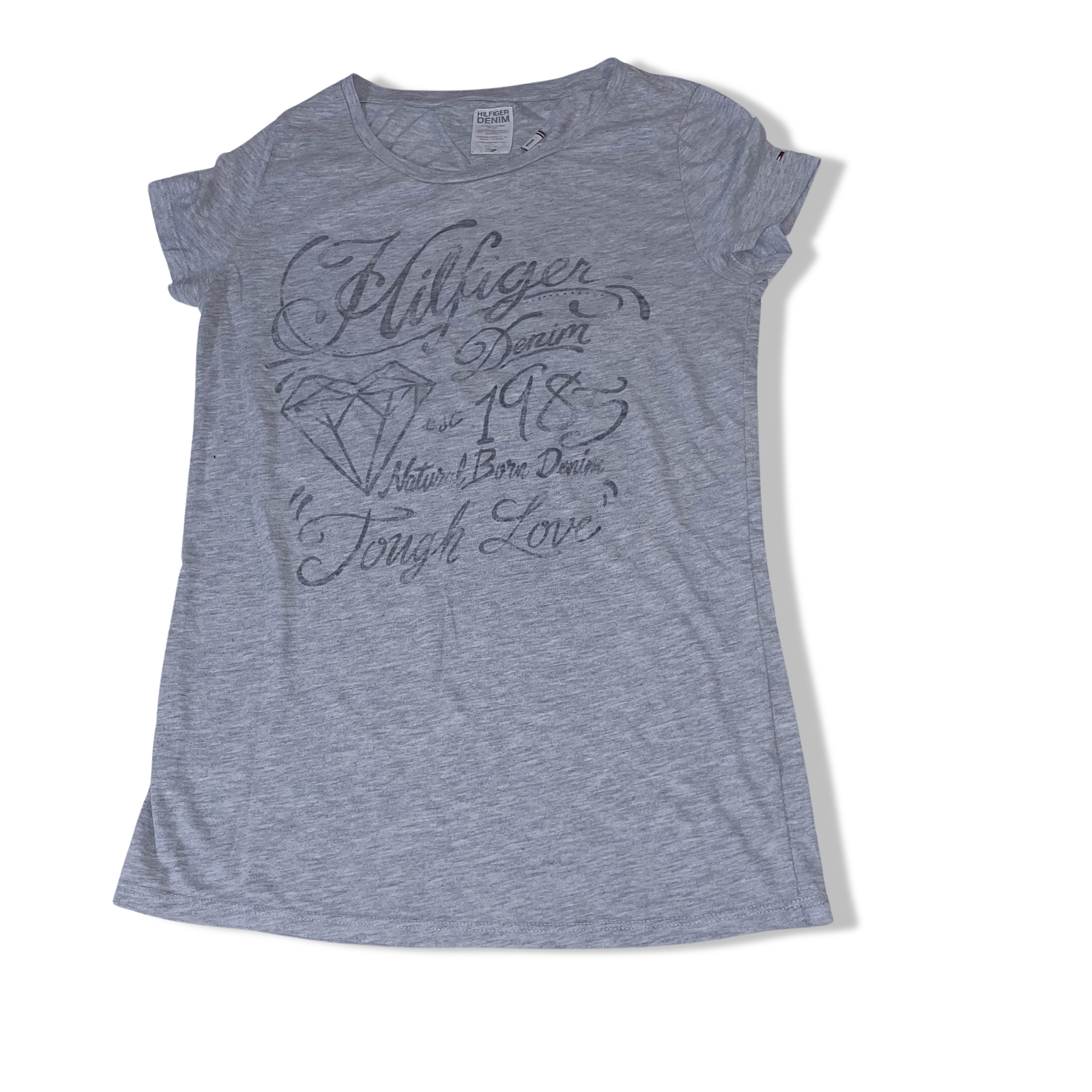 Vintage Tommy Hilfiger denim graphics grey women's tees in M | Grey | SKU 3653