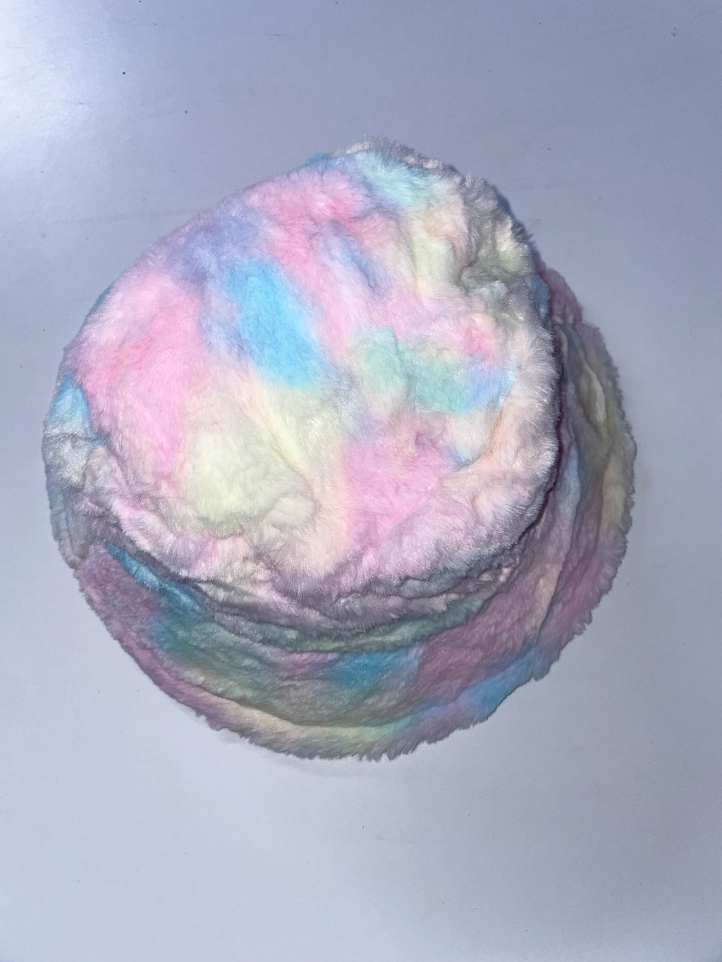 Vintage womens winter faux fur rainbow bucket hat