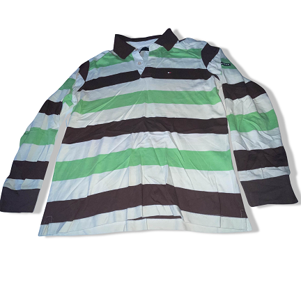 Vintage Tommy Hilfiger Cream Multistripe medium regular fit long sleeve polo shirt