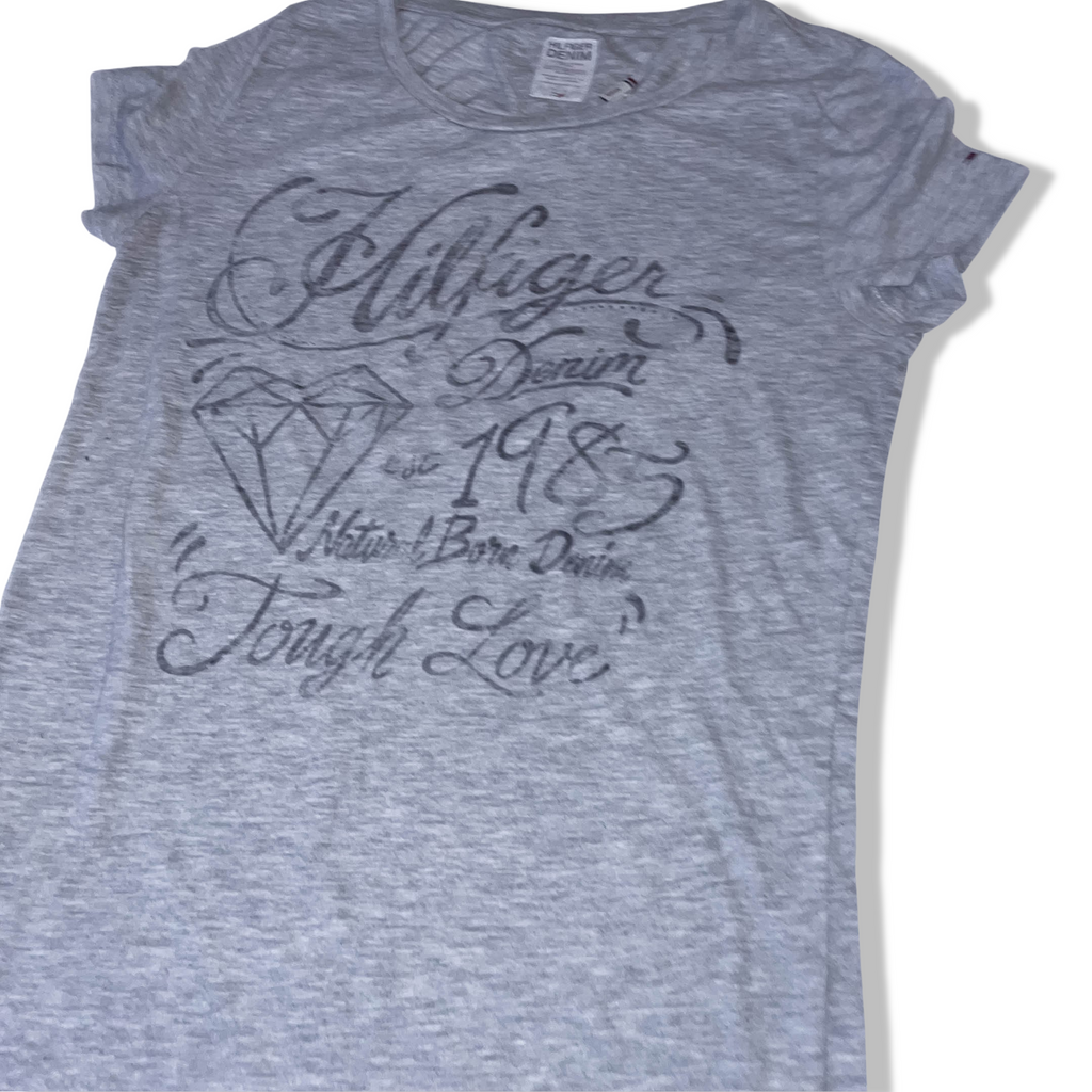 Vintage Tommy Hilfiger denim graphics grey women's tees in M | Grey | SKU 3653