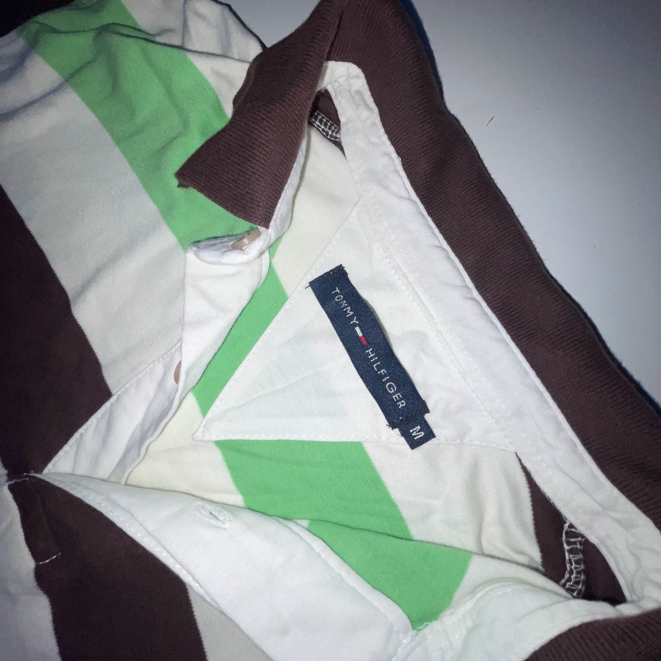 Vintage Tommy Hilfiger Cream Multistripe medium regular fit long sleeve polo shirt