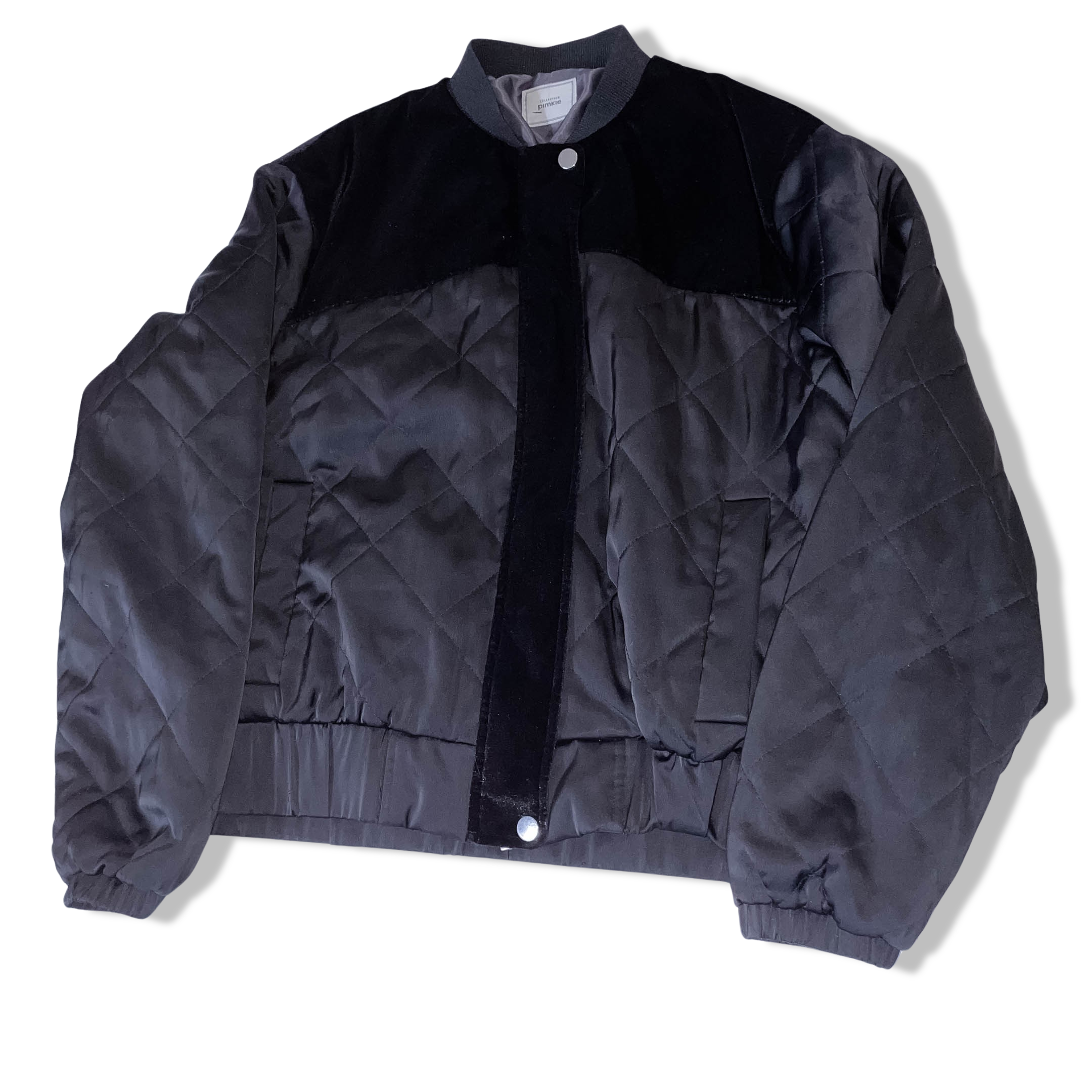 Vintage Y2k Pimkie women's velour black full zip bomber jacket in M | SKU 3654