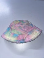Vintage womens winter faux fur rainbow bucket hat