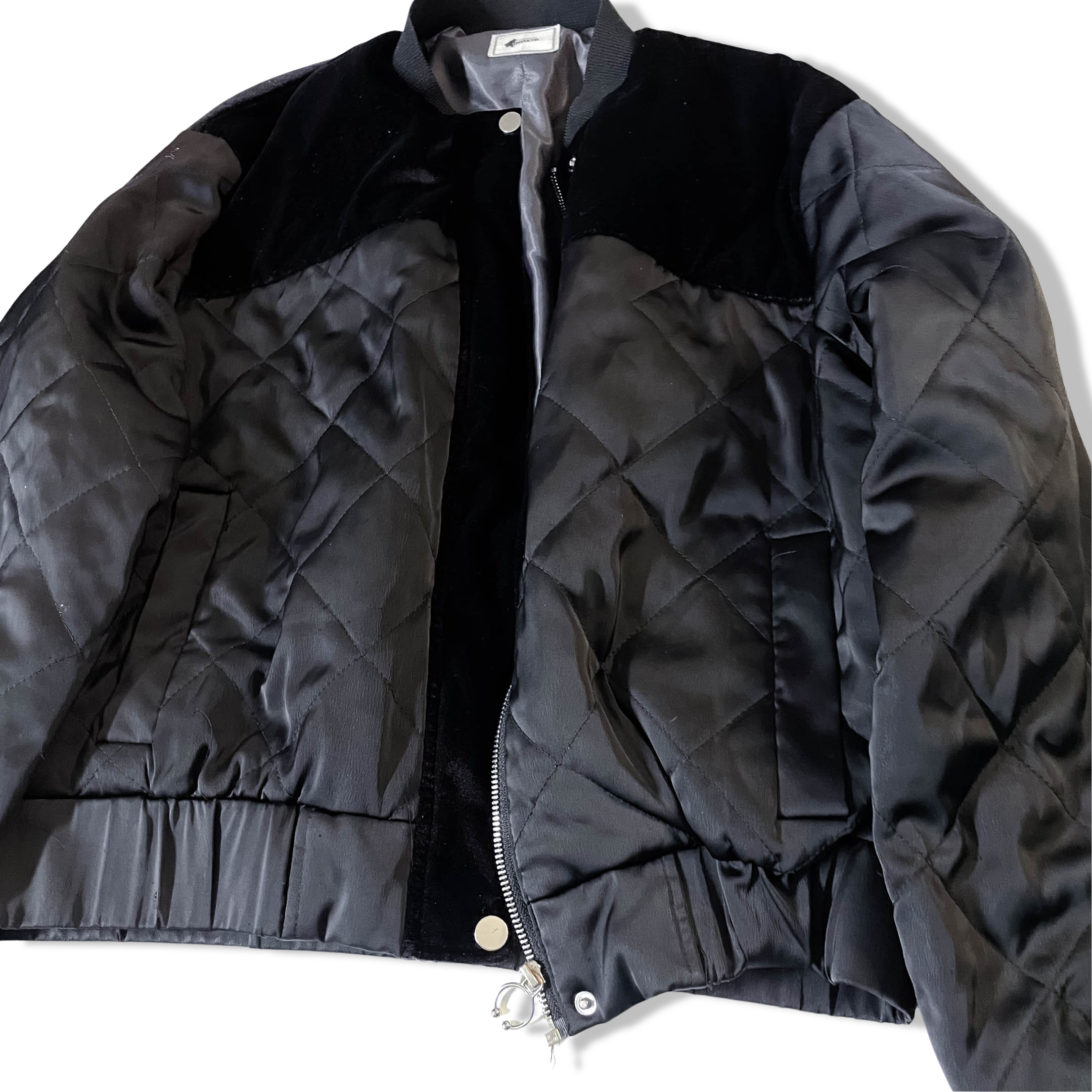 Vintage Y2k Pimkie women's velour black full zip bomber jacket in M | SKU 3654