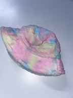 Vintage womens winter faux fur rainbow bucket hat