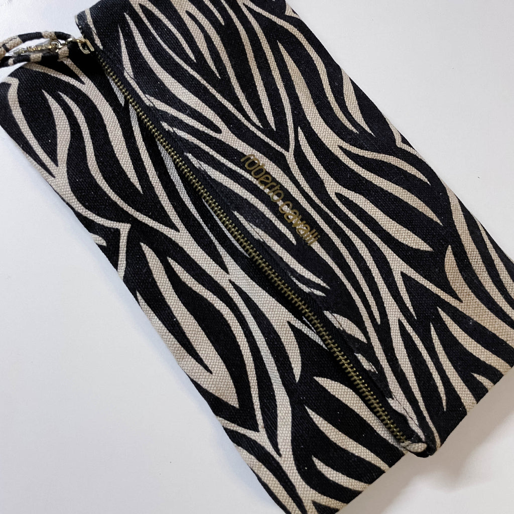Vintage Roberto Cavalli Parfum Fold-Over Black & Beige Animal Print Clutch Bag