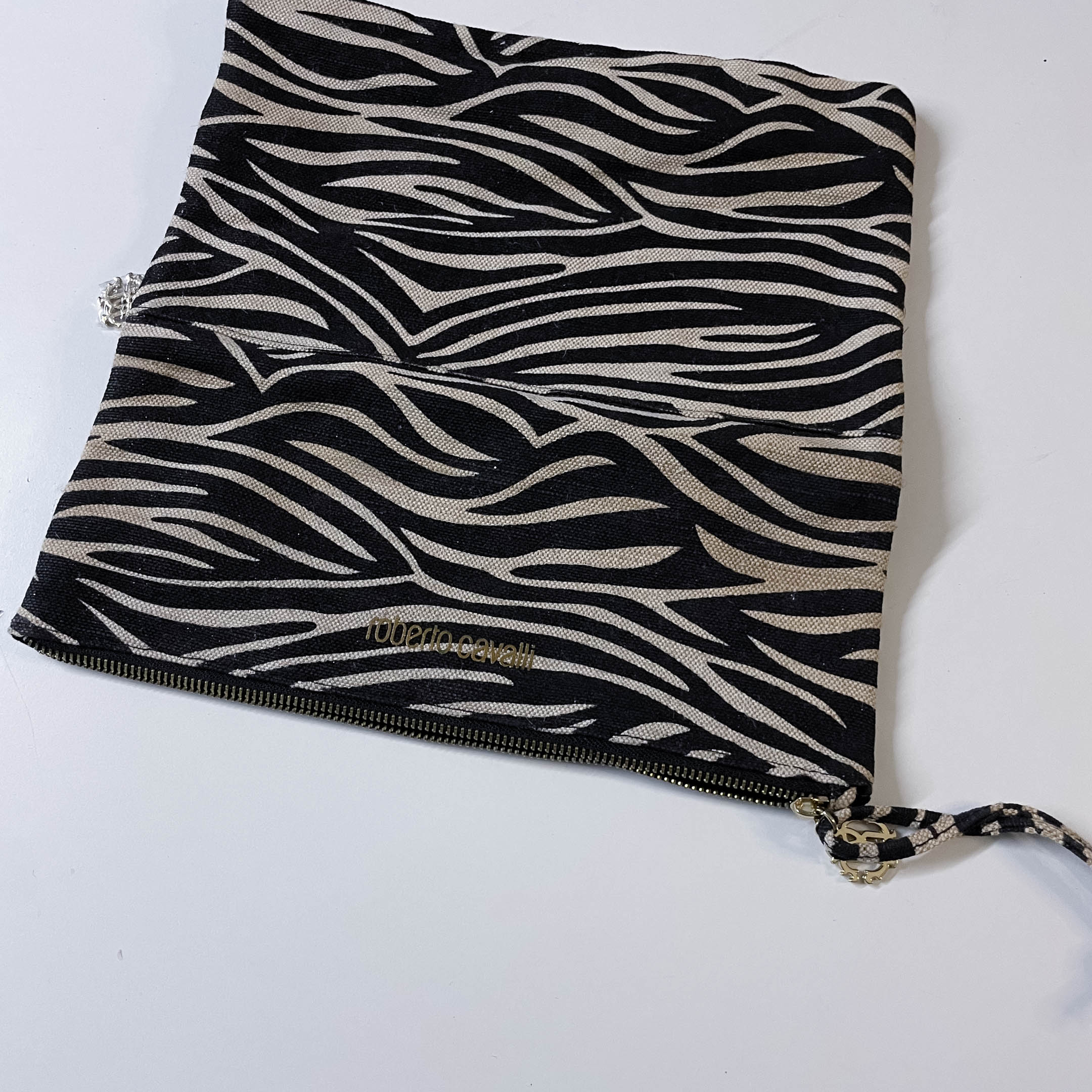 Vintage Roberto Cavalli Parfum Fold-Over Black & Beige Animal Print Clutch Bag