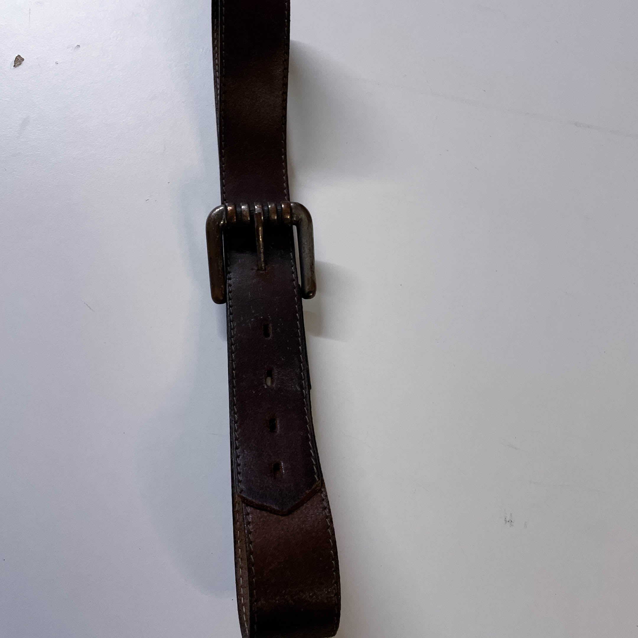 Vintage Brown made in Spain genuine leather buckle belt | L 38