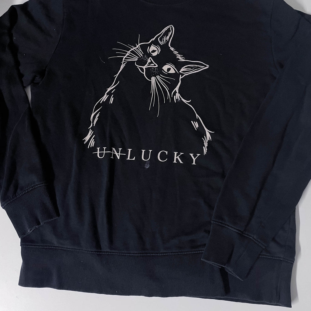 Vintage Earth Positive Cat Unlucky graphics large black sweathsirt