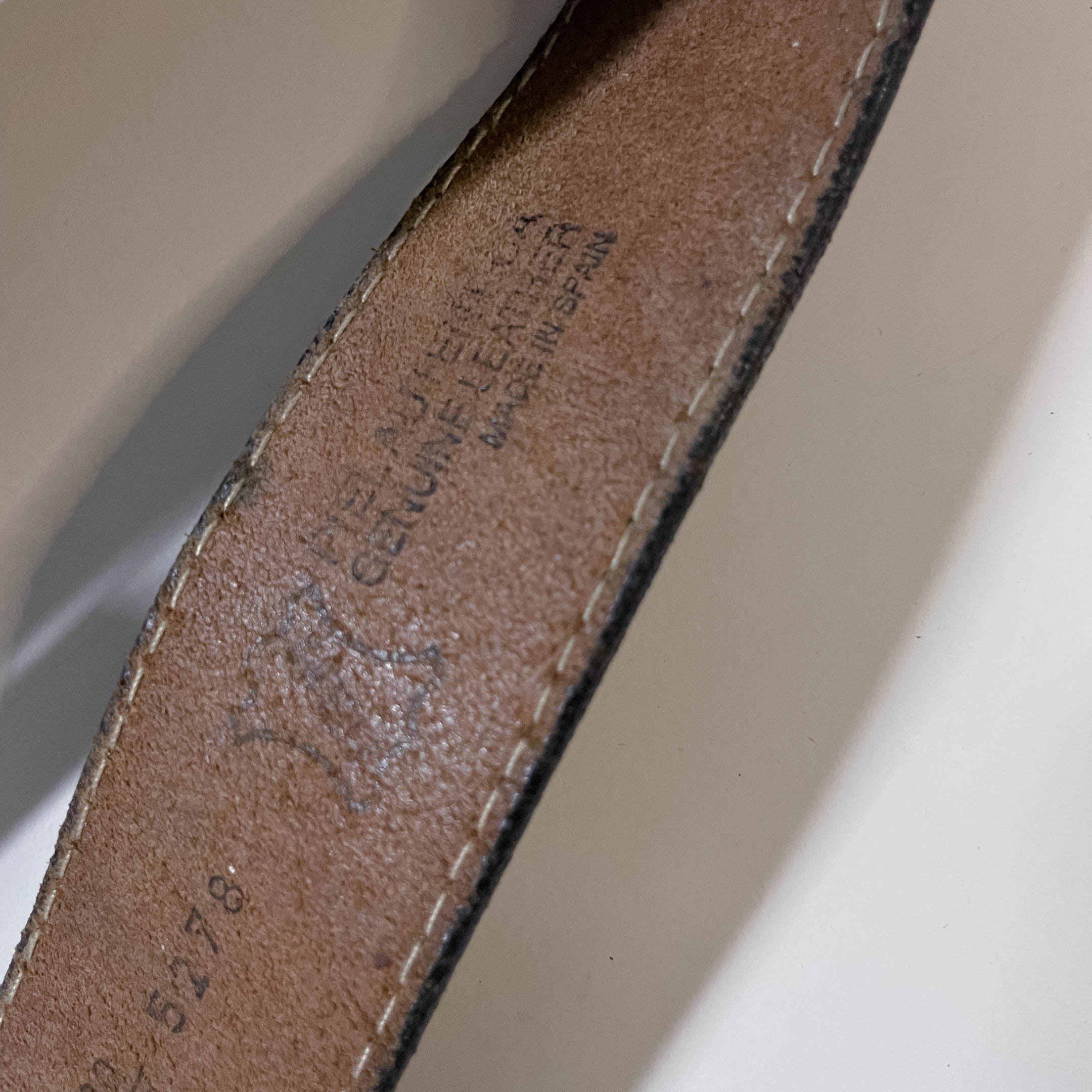Vintage Brown made in Spain genuine leather buckle belt | L 38