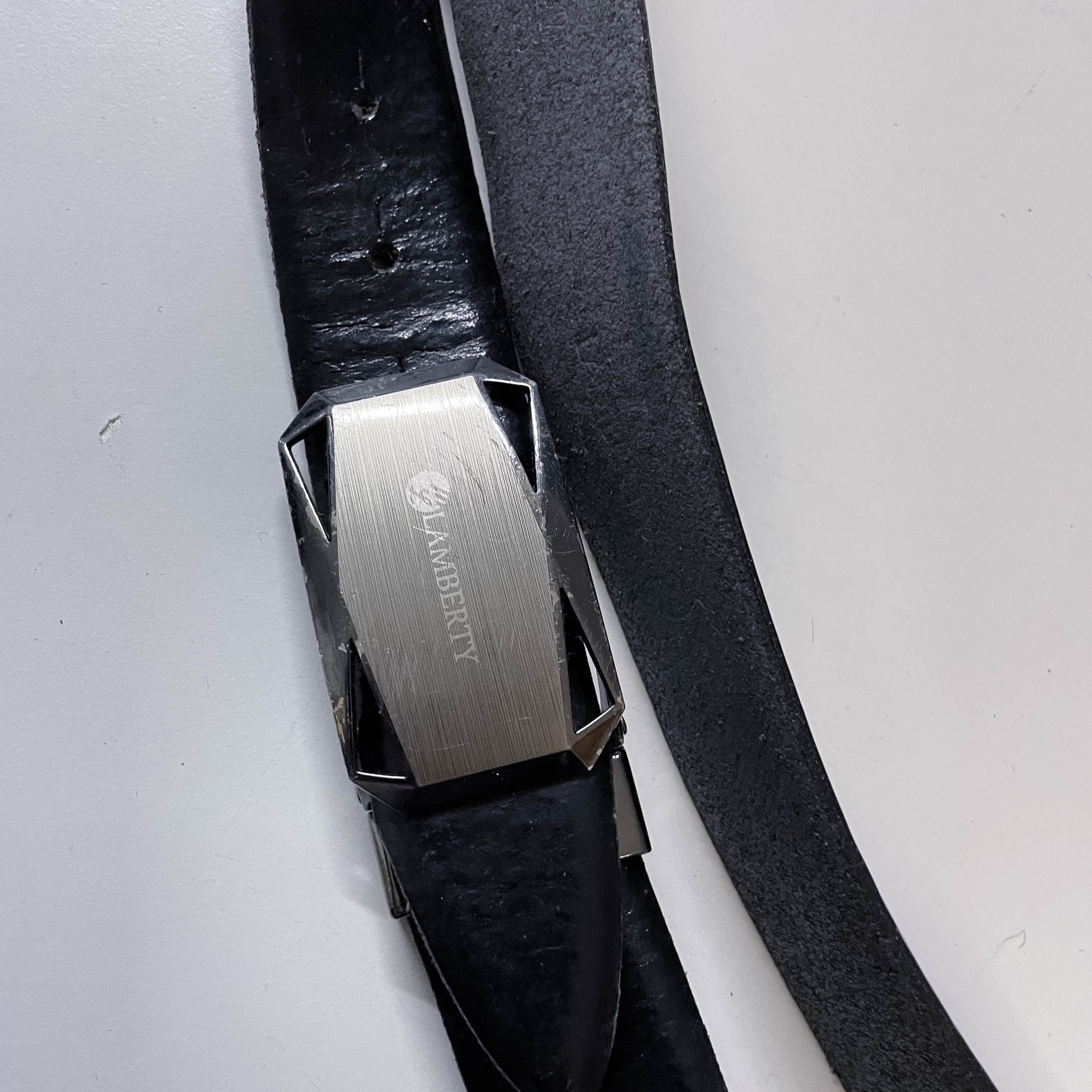 Vintage mens black Lamberty leather buckle belt L 40