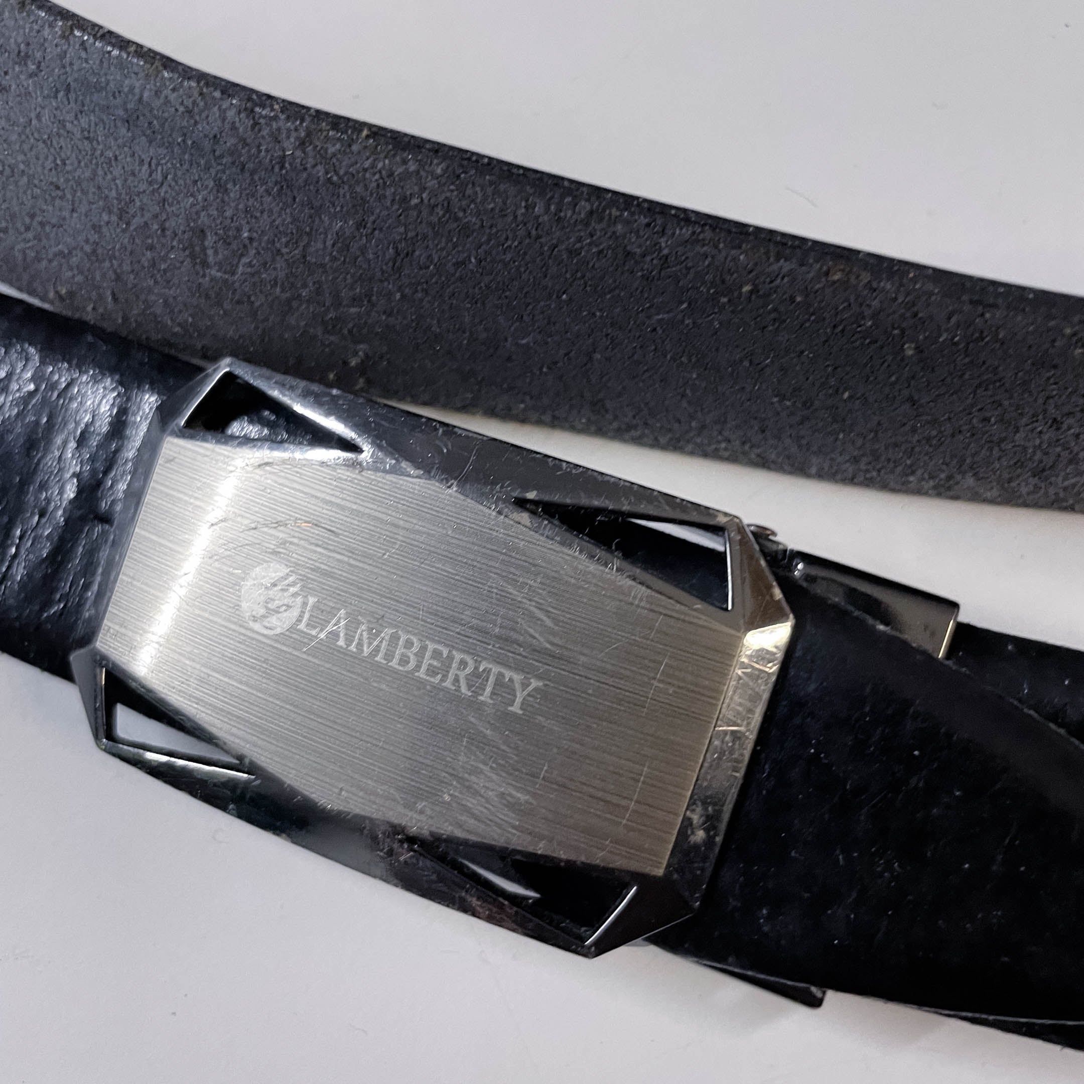 Vintage mens black Lamberty leather buckle belt L 40