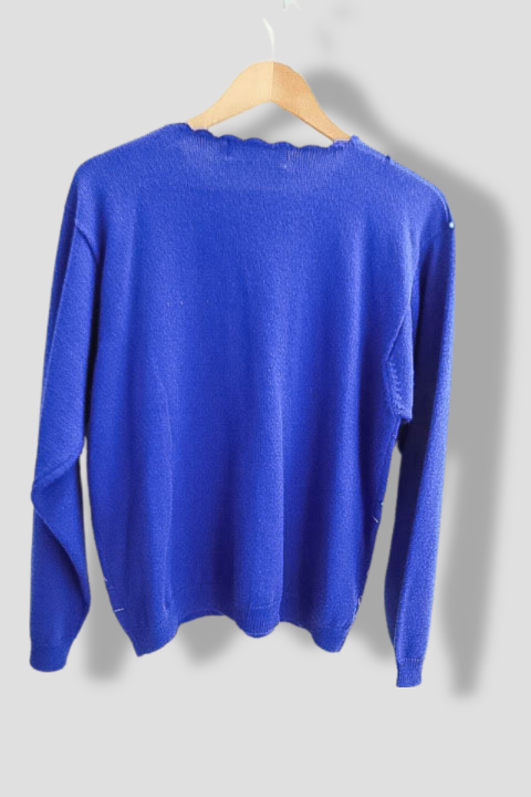 Vintage Lady Laura Studded pattern blue acrylic wool sweatshirt M/L