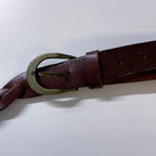 Vintage brown braided real leather buckle belt L 42