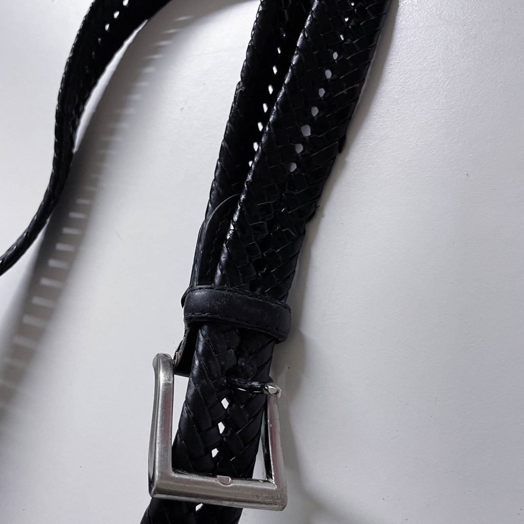 Vintage mens black leather plaited buckle belt L 41 | SKU 3660