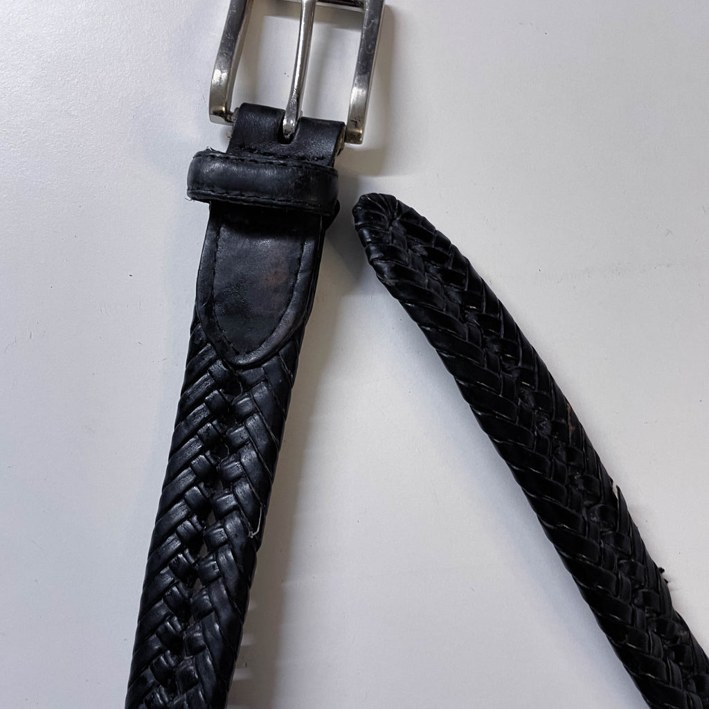 Vintage mens black leather plaited buckle belt L 41 | SKU 3660