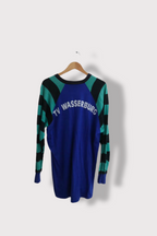 Vintage Graphics Blue Green stripped V-neck long sleeve sweatshirt