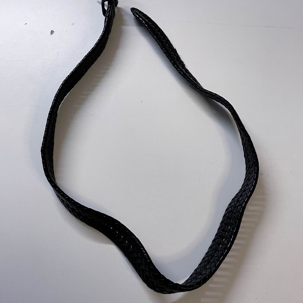 Vintage mens black leather plaited buckle belt L 41 | SKU 3660