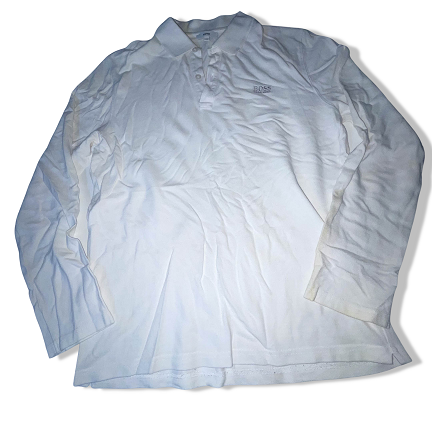 Vintage White Hugo boss mens medium long sleeve polo shirt