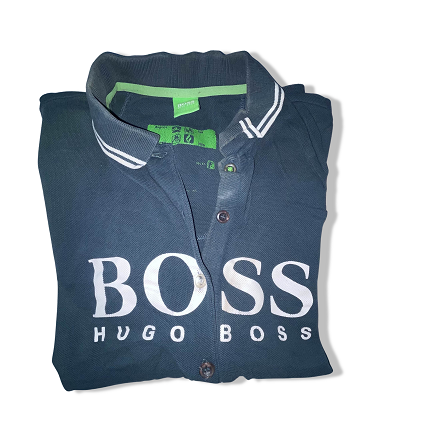 Vintage Hugo boss big print mens medium blue short sleeve polo shirt