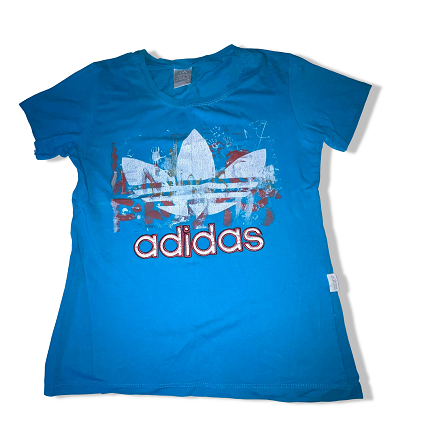 Vintage Blue Adidas big logo print medium short sleeve tees