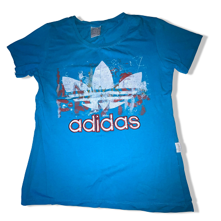 Vintage Blue Adidas big logo print medium short sleeve tees