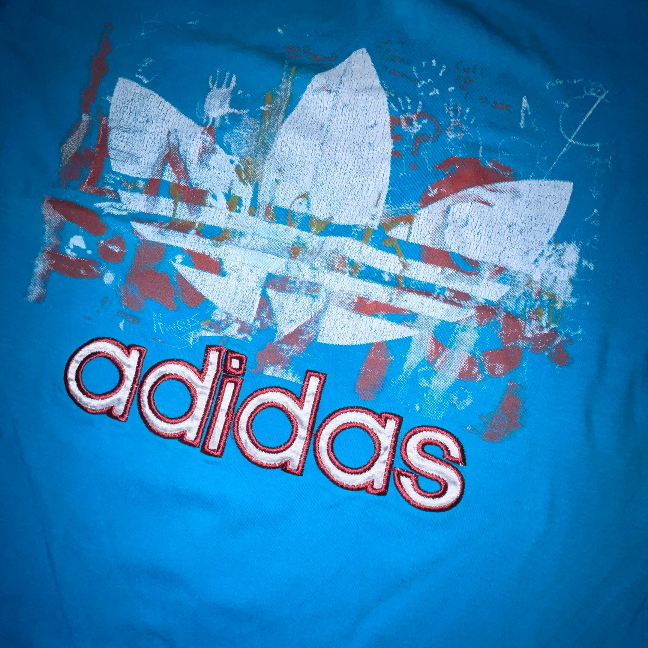 Vintage Blue Adidas big logo print medium short sleeve tees