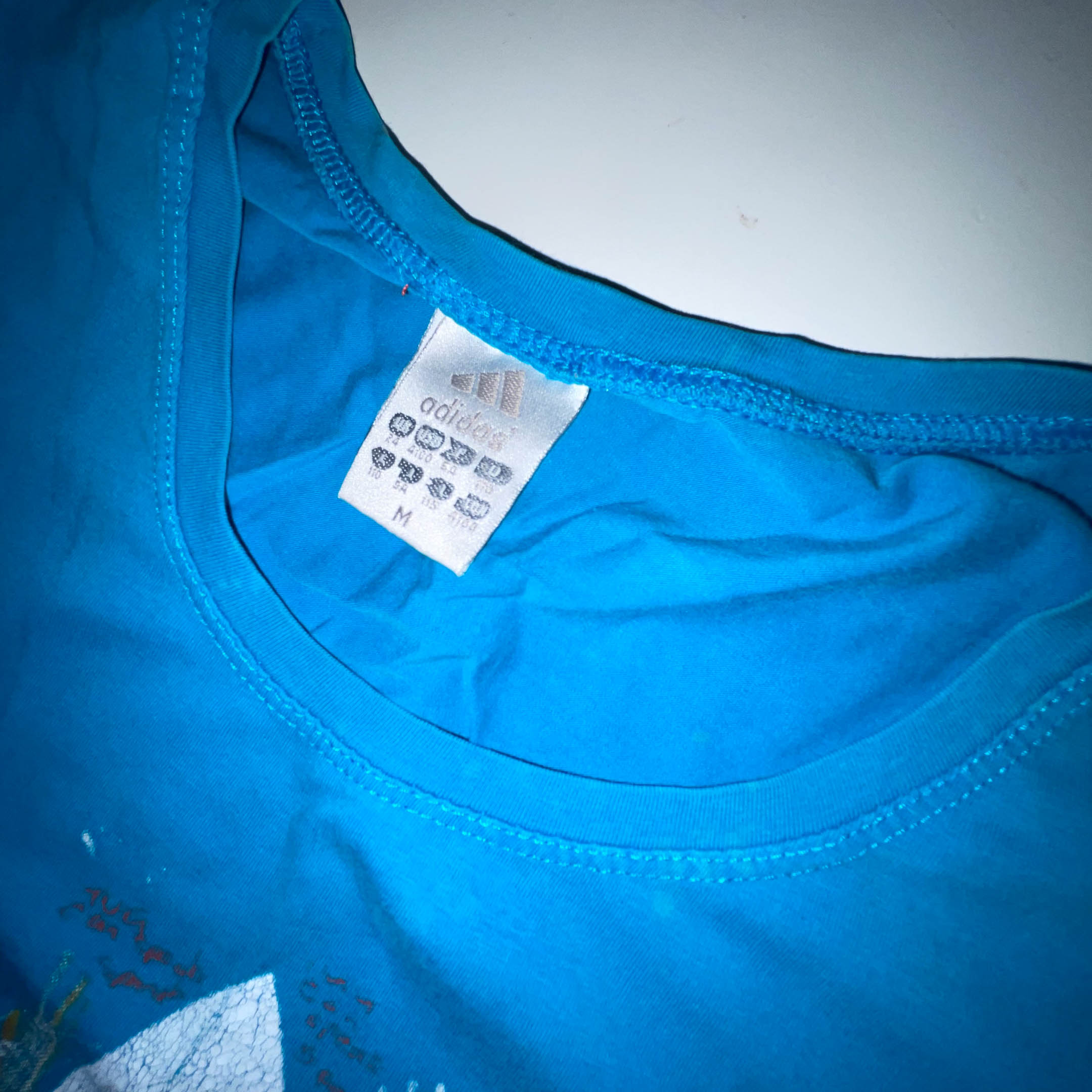 Vintage Blue Adidas big logo print medium short sleeve tees