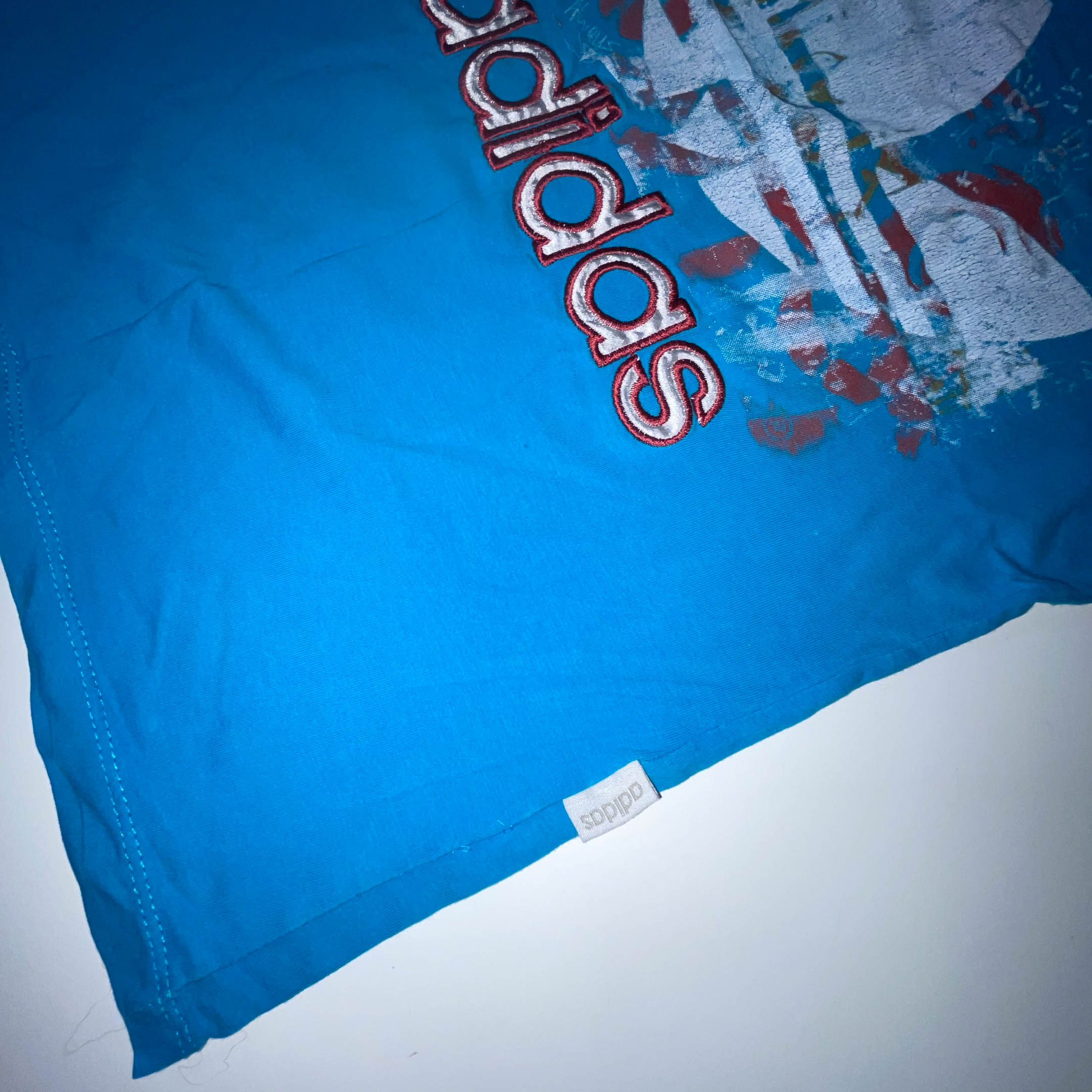 Vintage Blue Adidas big logo print medium short sleeve tees