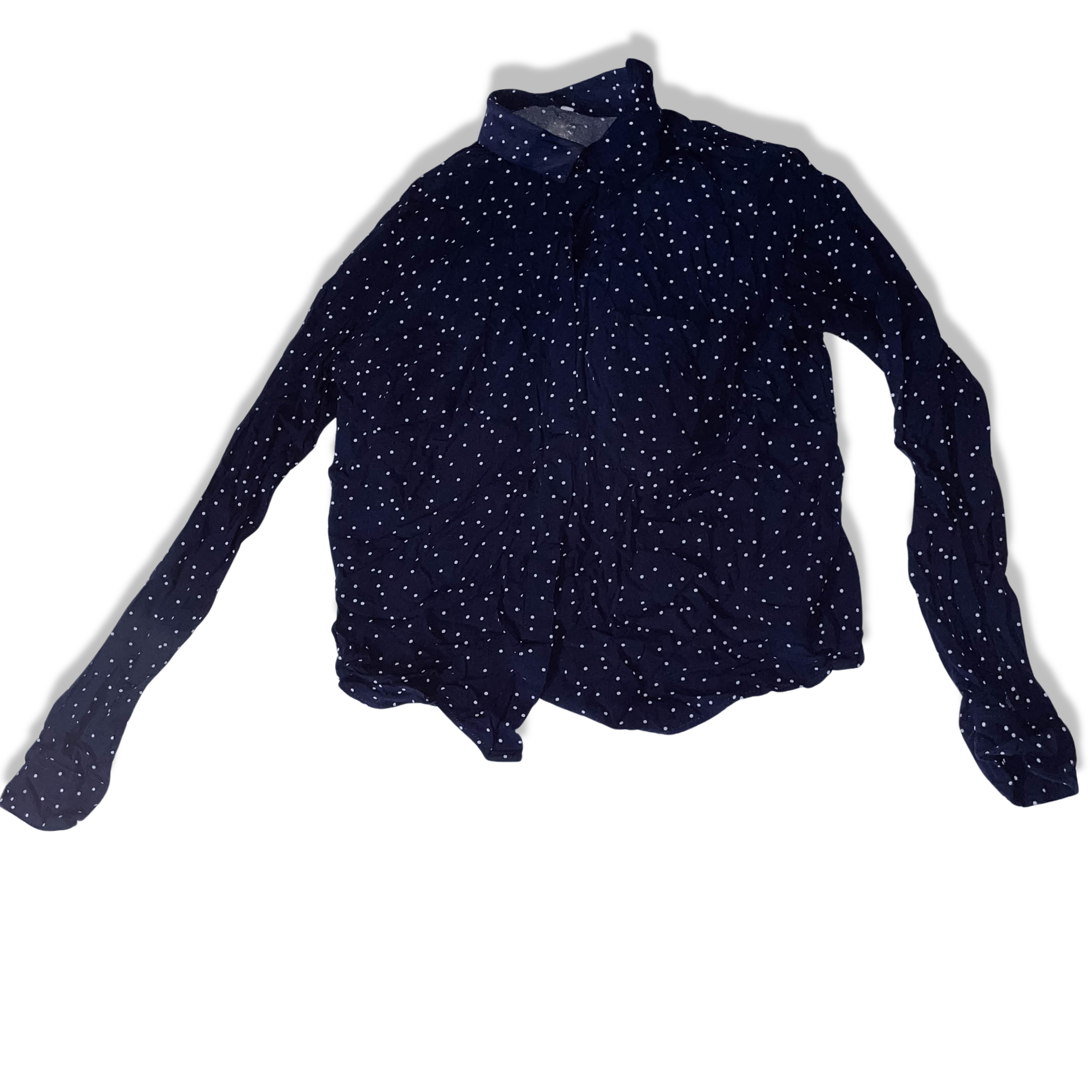 Vintage Navy blue polka dotted spot long sleeve shirt XS
