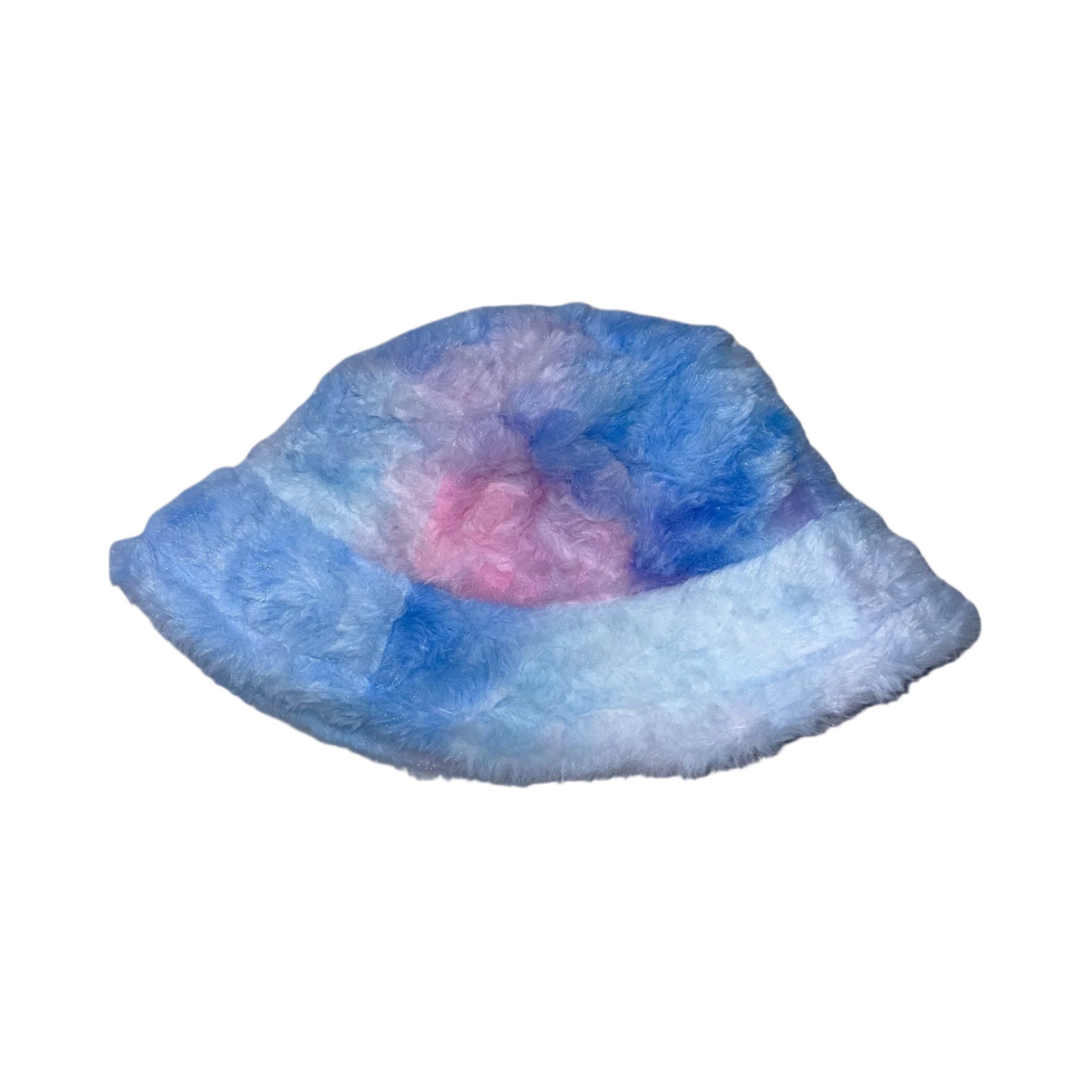Vintage womens winter faux fur rainbow bucket hat