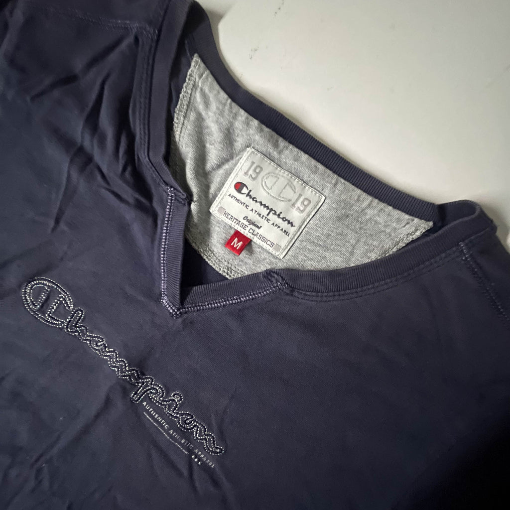 Vintage Navy Champion V-neck medium short sleeve tees