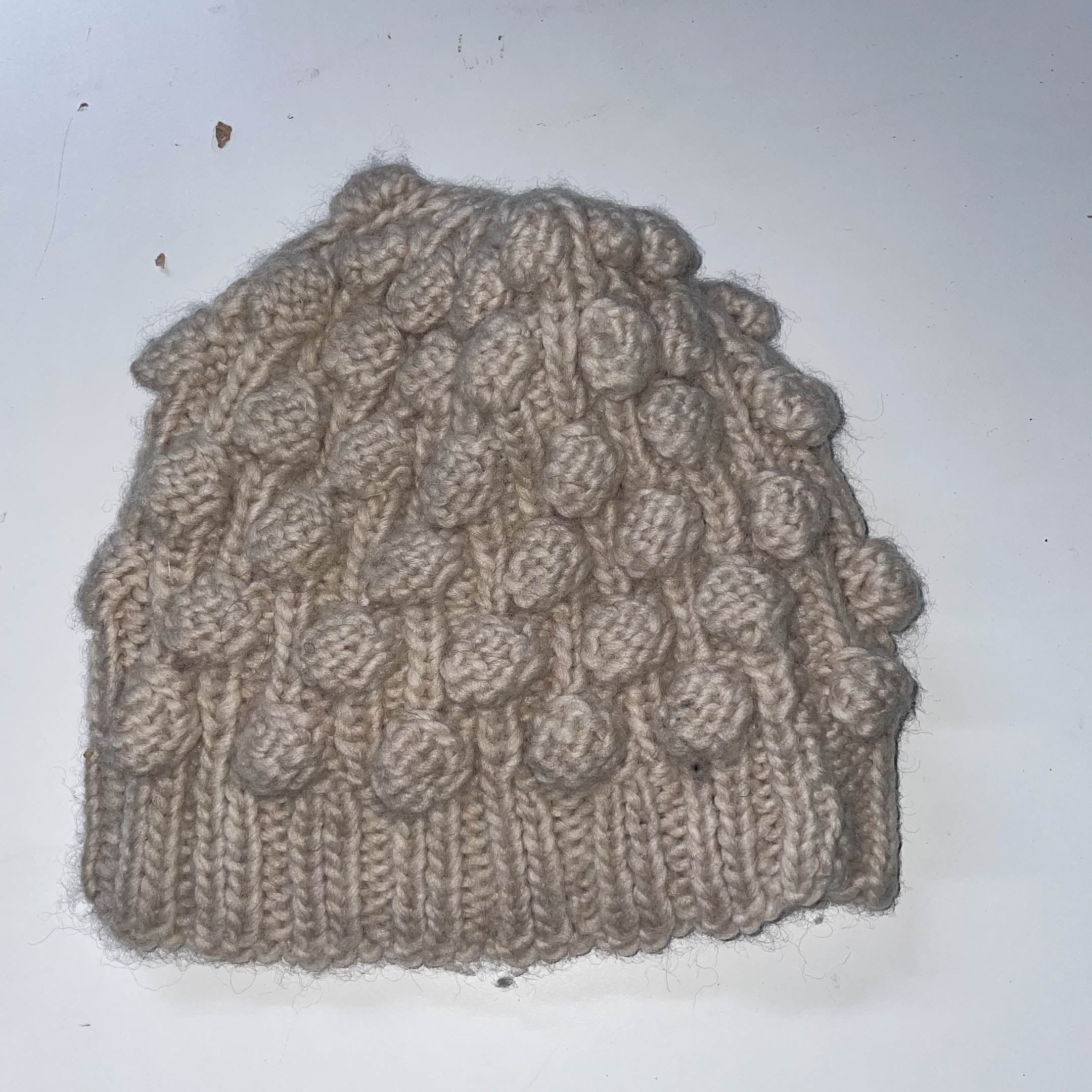 Vintage cream popcorn knit corchet beanie womens hat